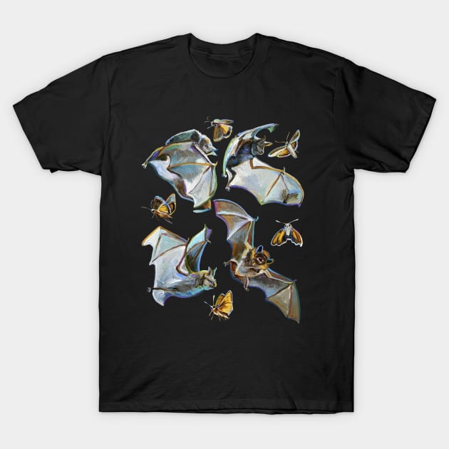 Psychedelic Flying Bats and Moths T-Shirt by RobertPhelpsArt